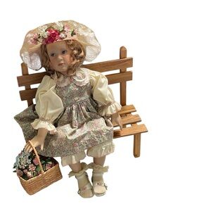 Caroline By Pamela Phillips Porcelain Doll Signed With Box Bench Accessories